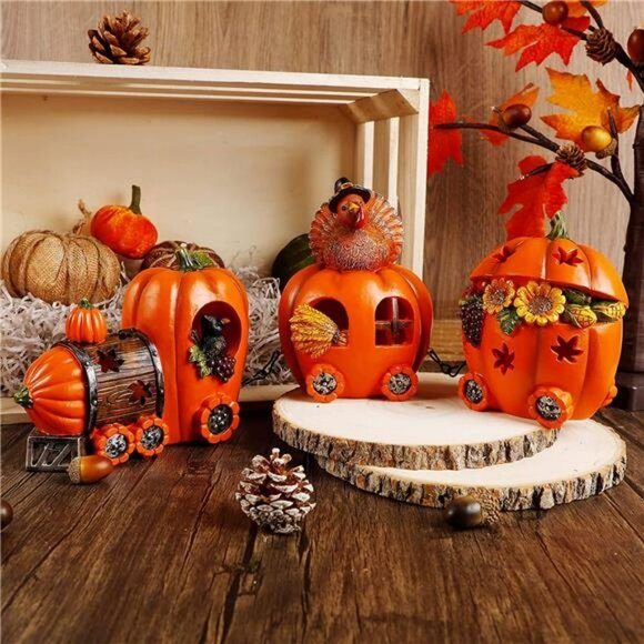Thanksgiving Lighted Pumpkin Table Decorations - Picture 1 of 7